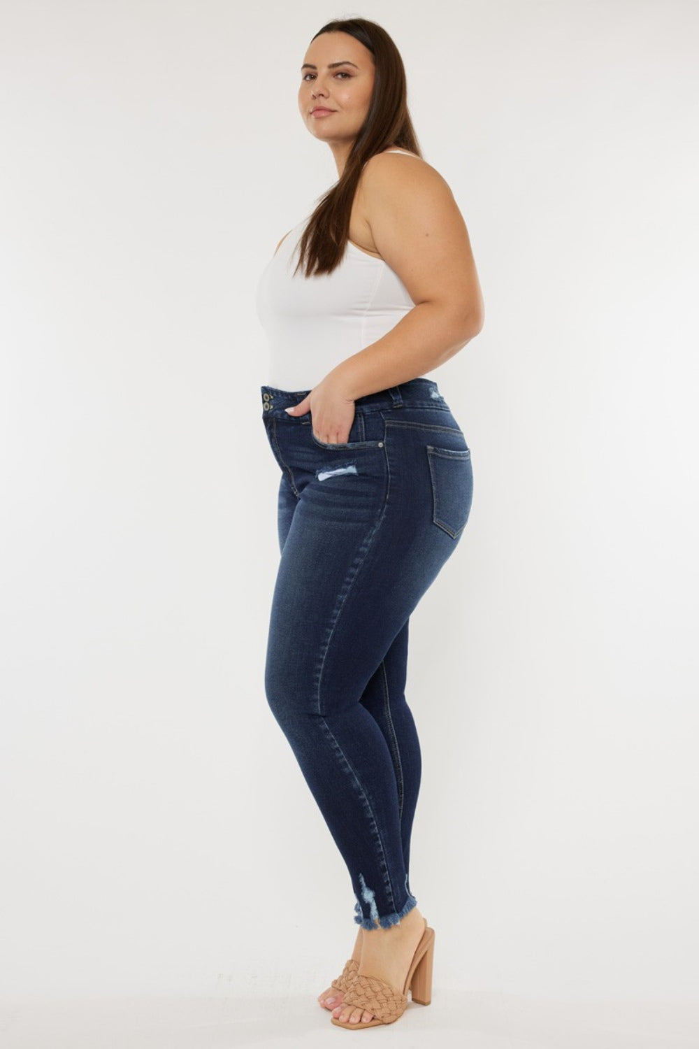 Kancan Full Size Cat's Whiskers Raw Hem High Waist Jeans - TRENDMELO