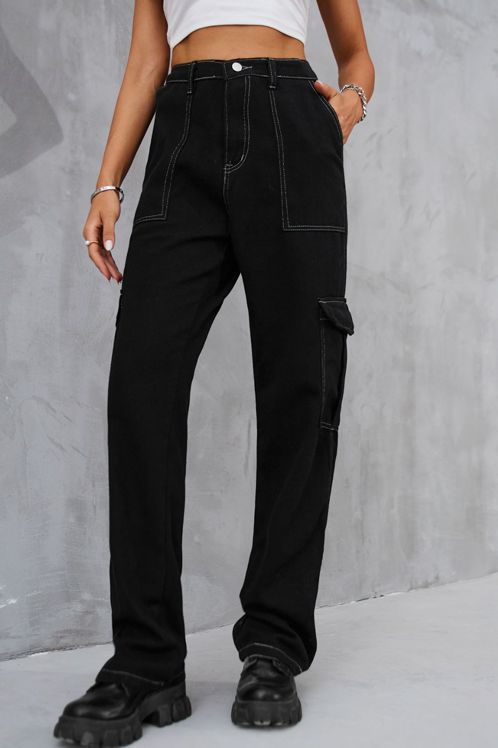 Baeful Long Straight Leg Jeans with Pockets - TRENDMELO