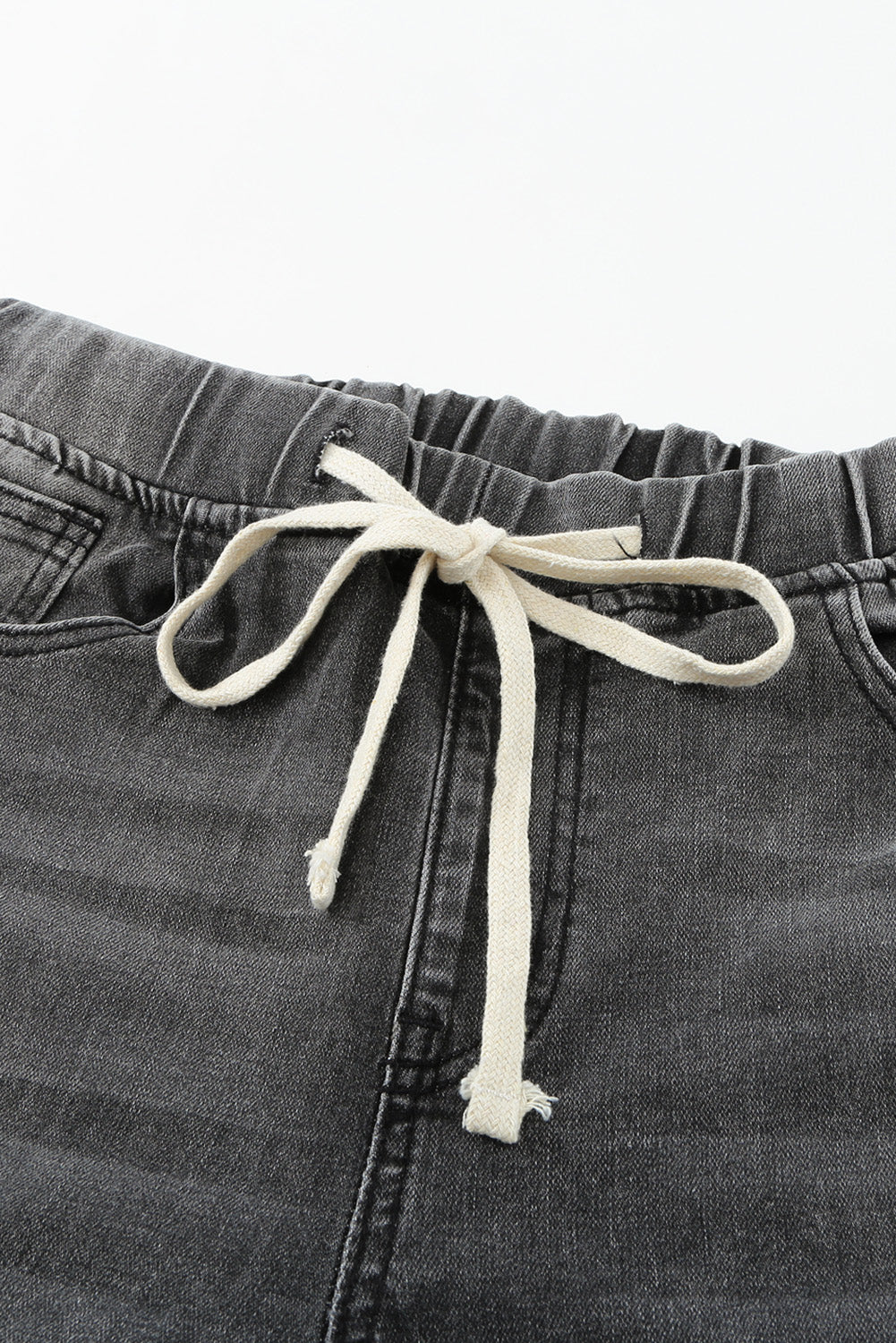 Drawstring Distressed Raw Hem Jeans with Pockets - TRENDMELO