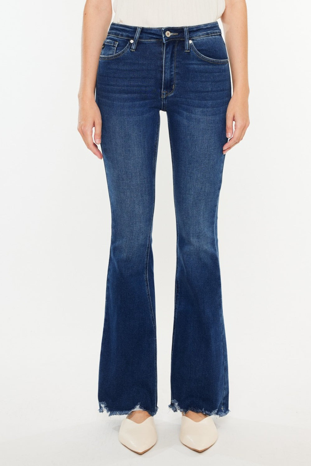 Kancan Cat's Whiskers Raw Hem Flare Jeans - TRENDMELO