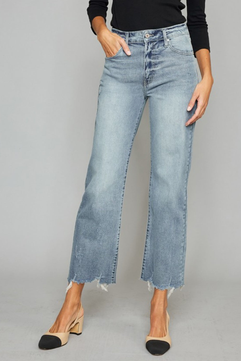 Kancan High Waist Raw Hem Cropped Wide Leg Jeans - TRENDMELO