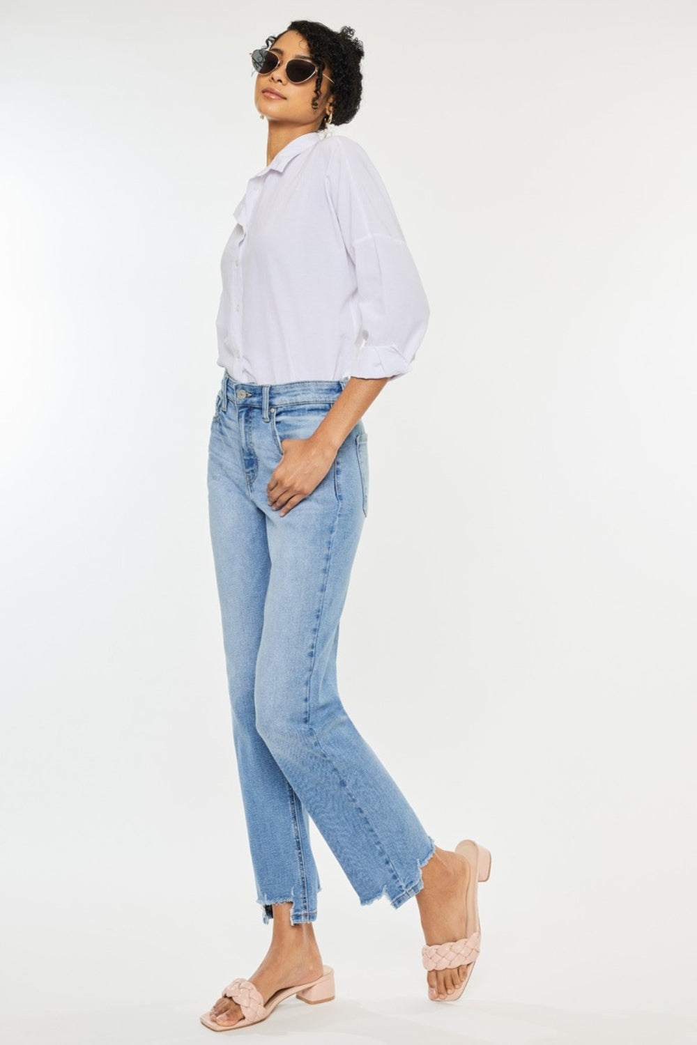 Kancan High Waist Raw Hem Straight Jeans - TRENDMELO