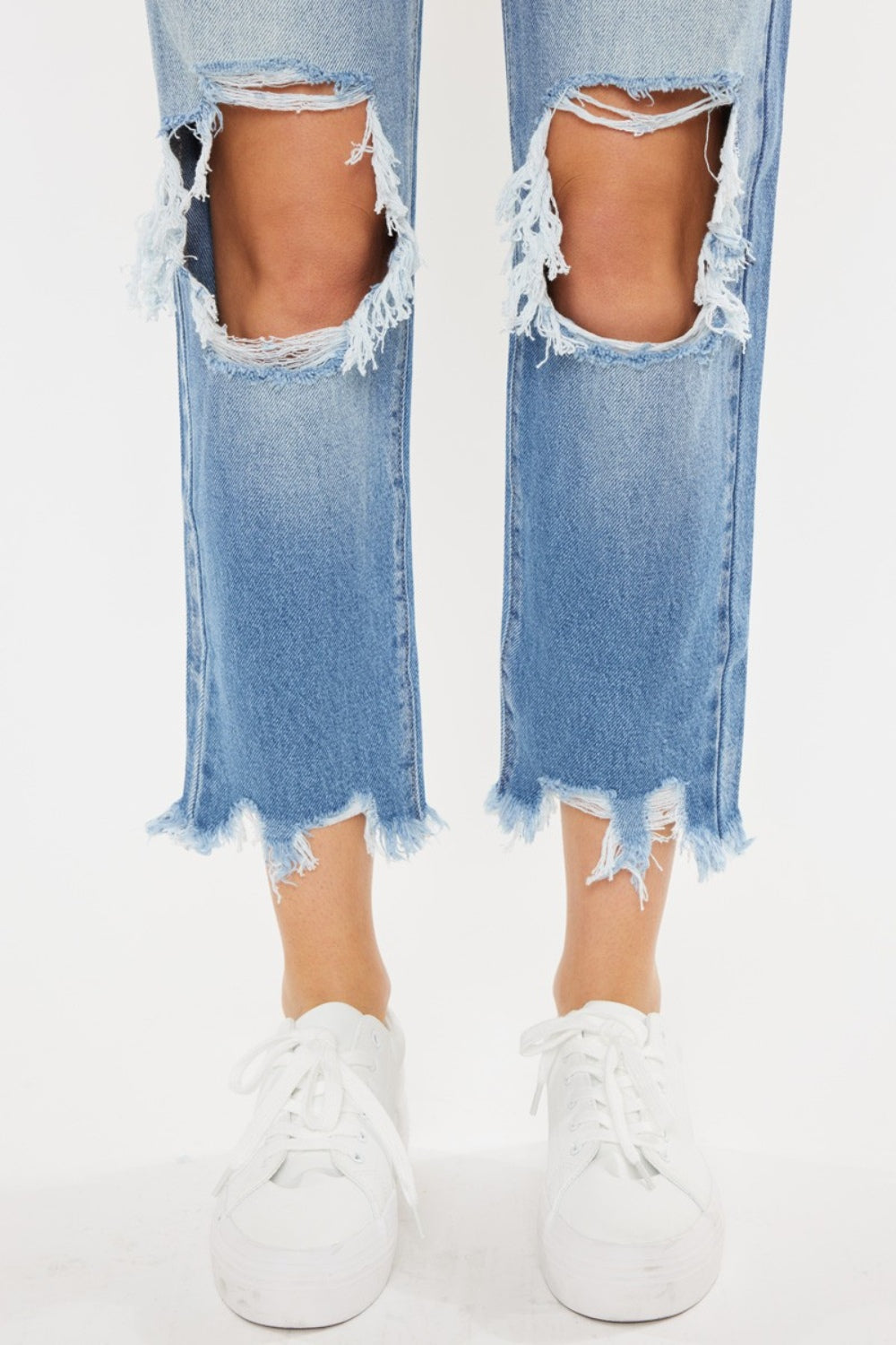 Kancan High Waist Chewed Up Straight Mom Jeans - TRENDMELO