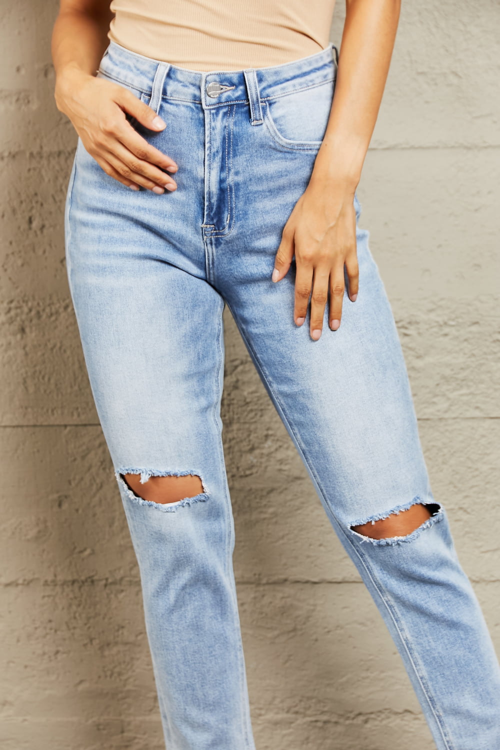 BAYEAS High Waisted Distressed Slim Cropped Jeans - TRENDMELO