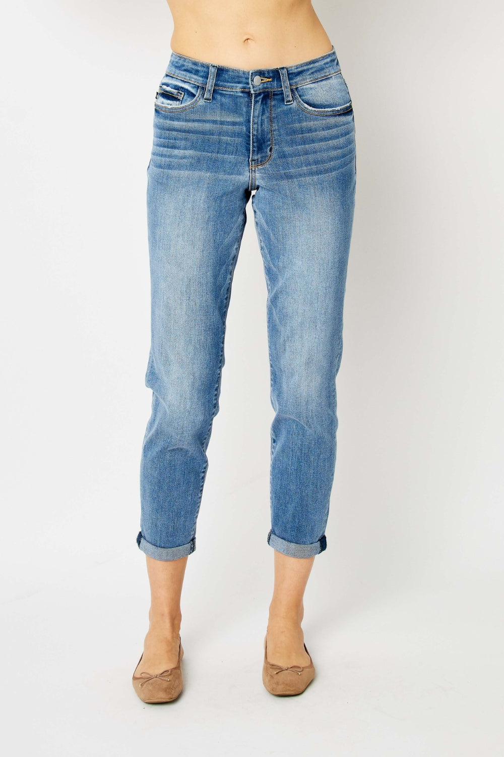 Judy Blue Full Size Cuffed Hem Slim Jeans - TRENDMELO