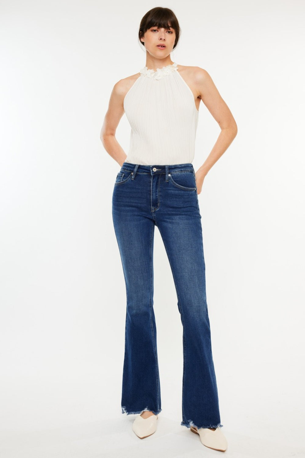 Kancan Cat's Whiskers Raw Hem Flare Jeans - TRENDMELO