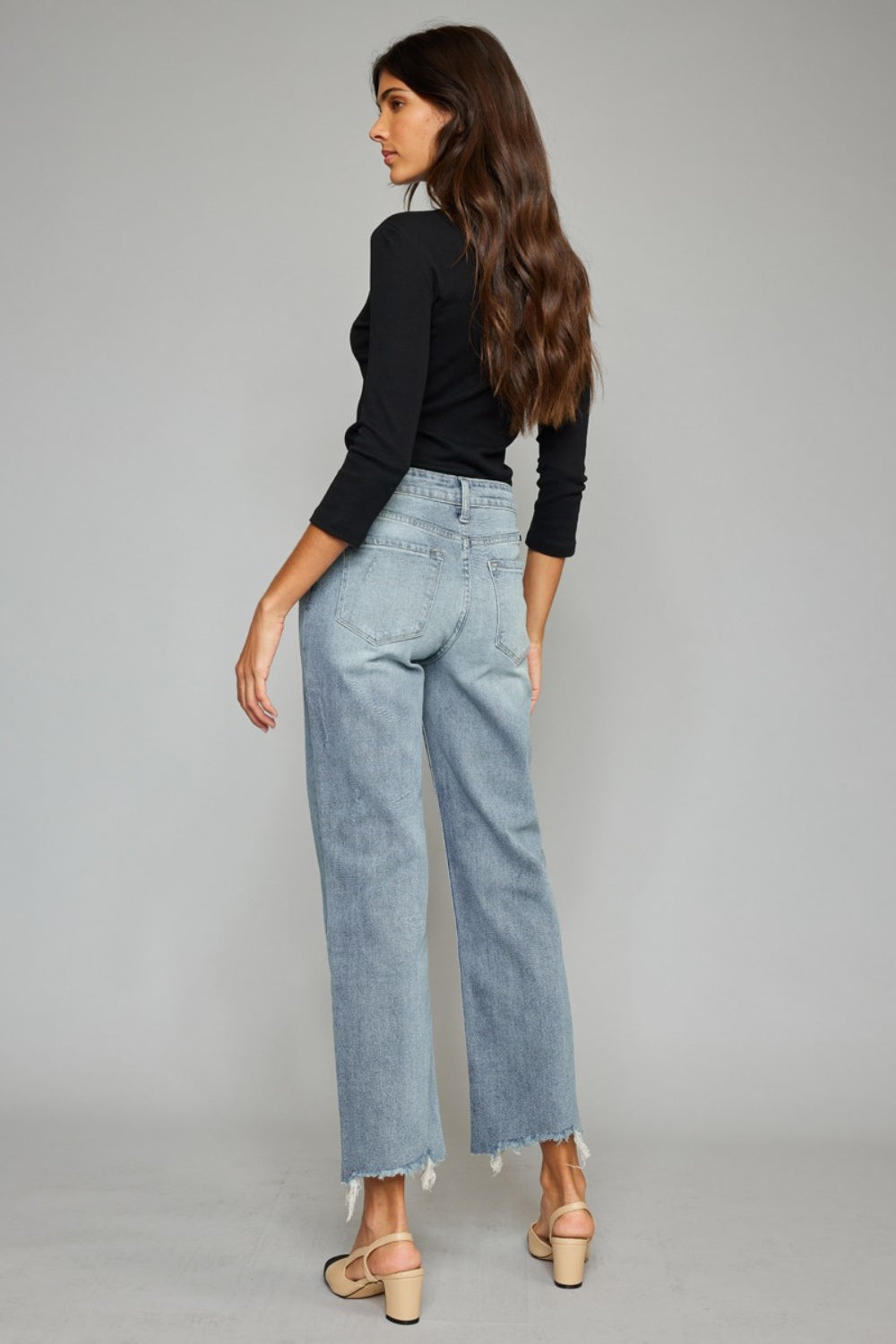 Kancan High Waist Raw Hem Cropped Wide Leg Jeans - TRENDMELO