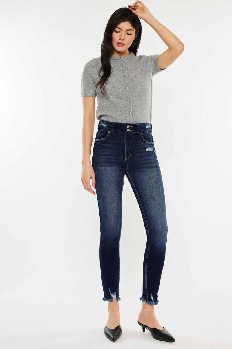Kancan Full Size Cat's Whiskers Raw Hem High Waist Jeans - TRENDMELO