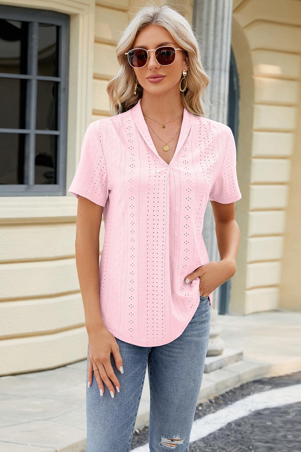 Eyelet Short Sleeve Blouse