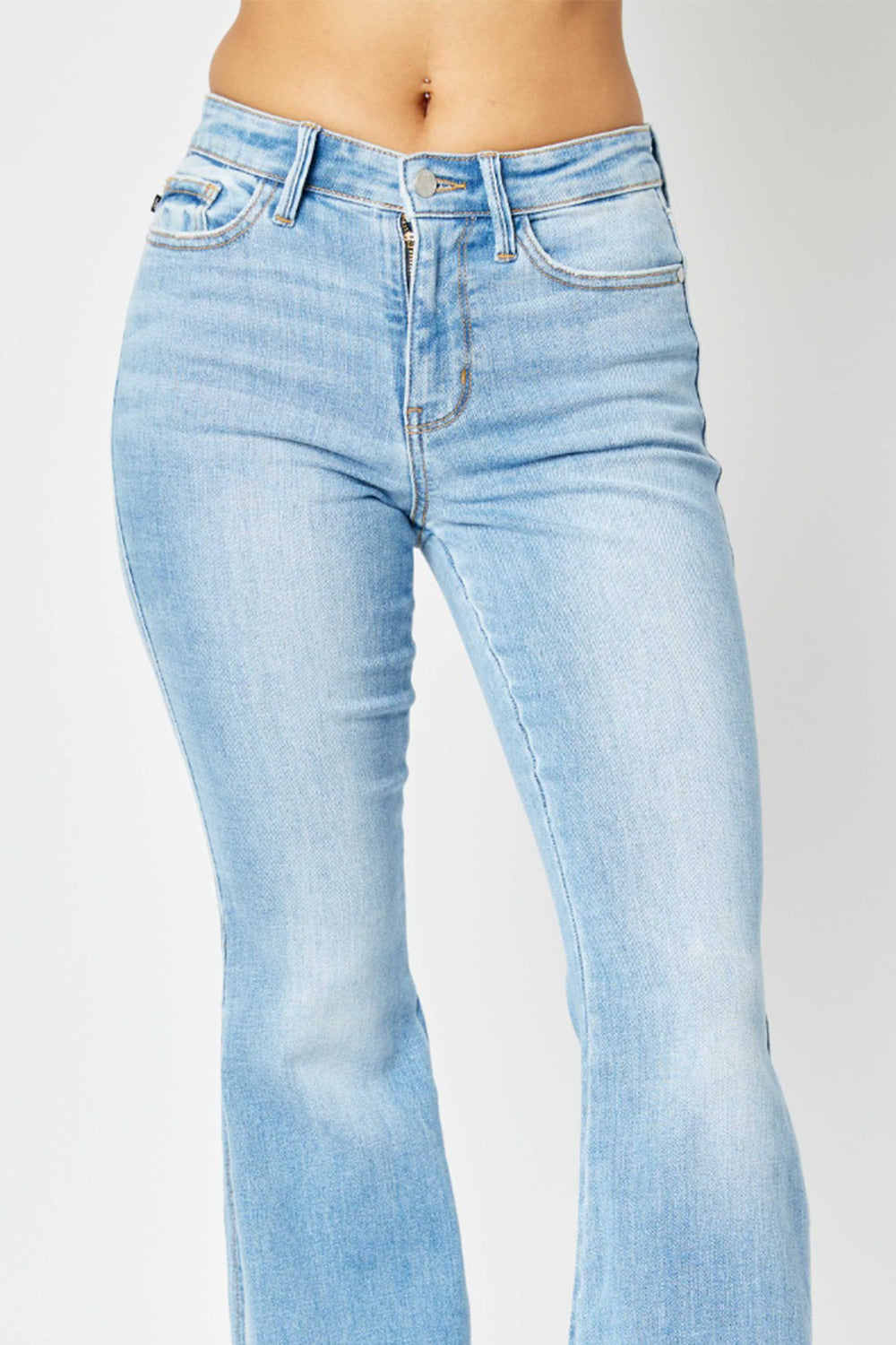 Judy Blue Full Size Mid Rise Raw Hem Slit Flare Jeans - TRENDMELO