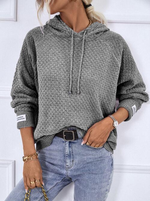 Texture Drawstring Long Sleeve Hooded Sweater - TRENDMELO