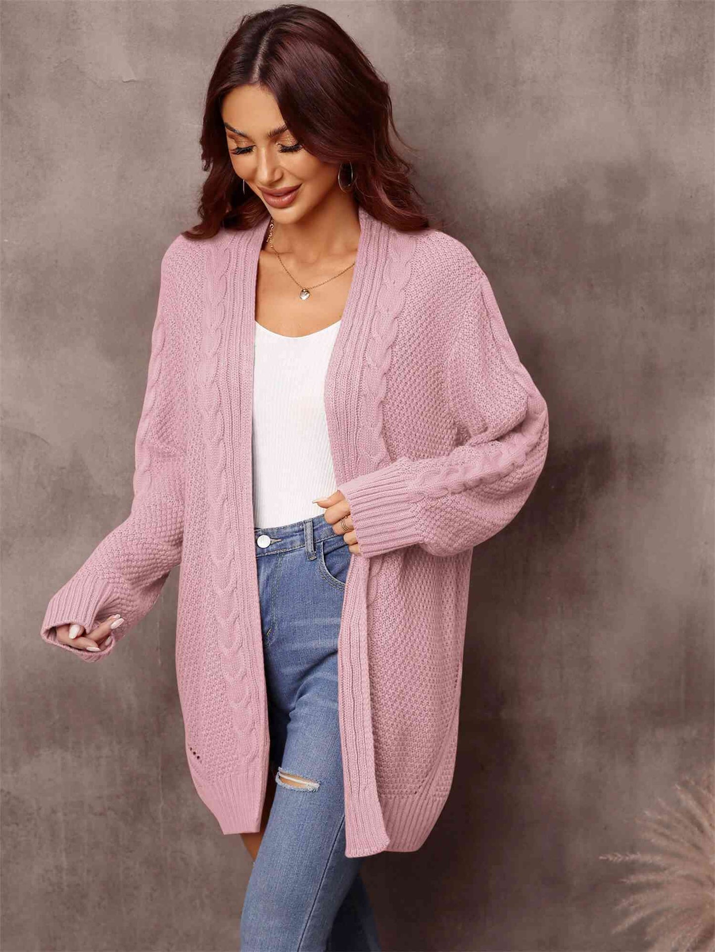 Warm Fall Mixed Knit Open Front Longline Cardigan - TRENDMELO