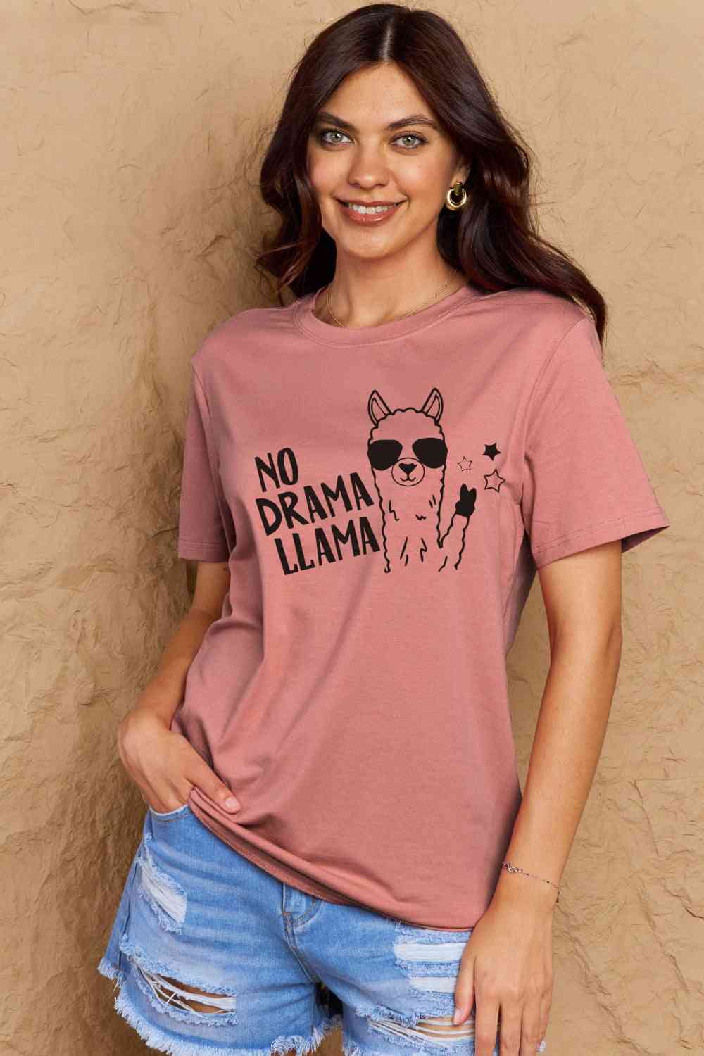 Simply Love Full Size NO DRAMA LLAMA Graphic Cotton Tee - TRENDMELO