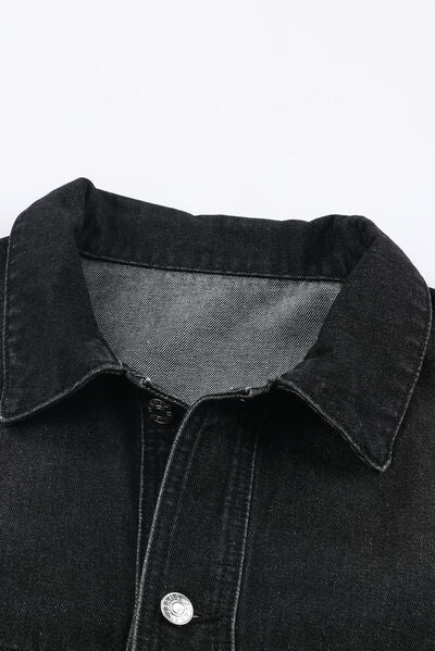 Button Up Dropped Shoulder Denim Jacket with Pockets - TRENDMELO