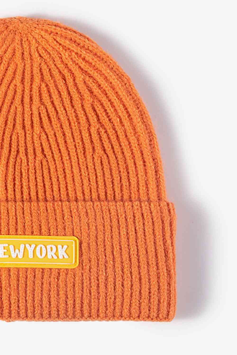 NEWYORK Patch Rib-Knit Cuffed Beanie - TRENDMELO