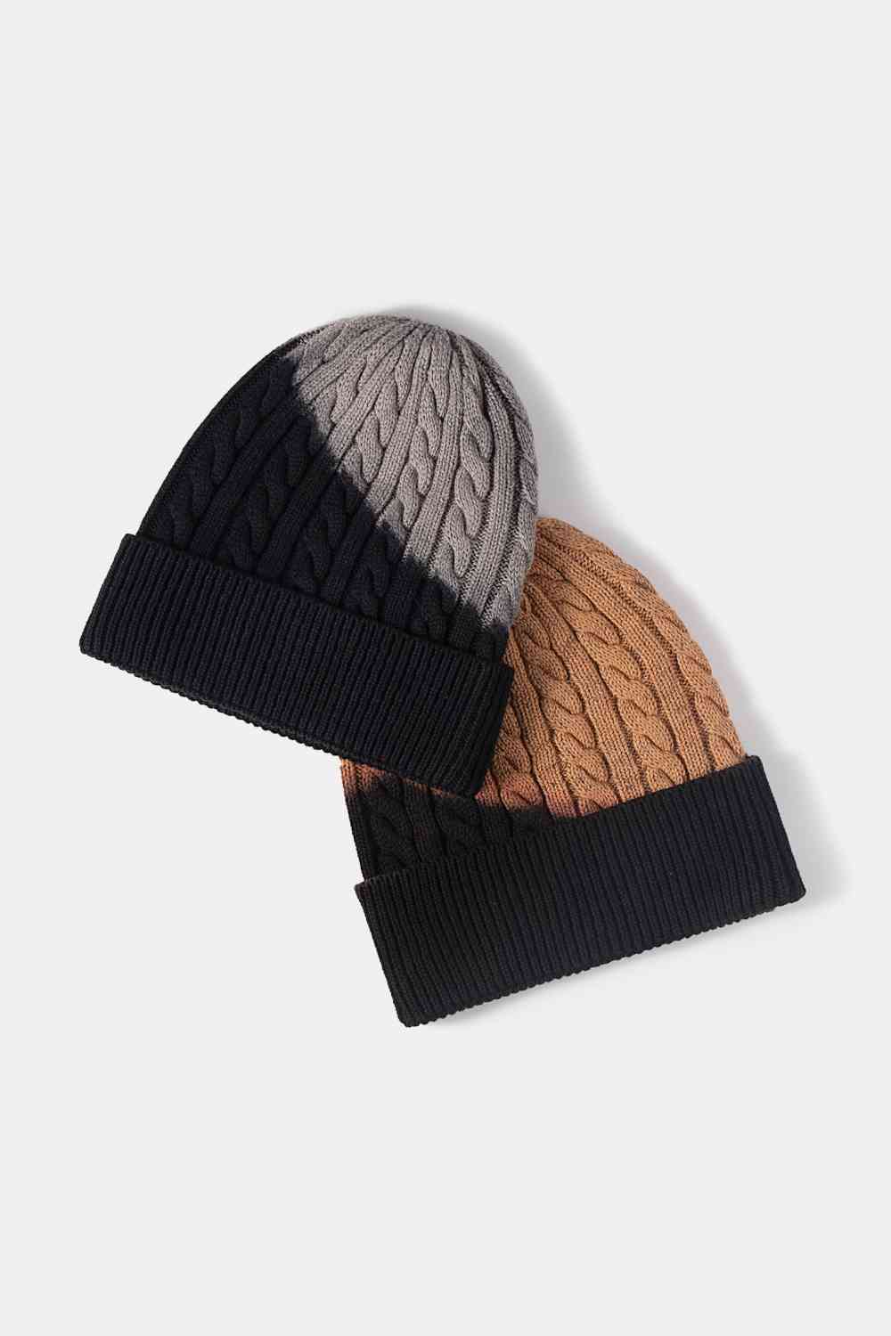 Contrast Tie-Dye Cable-Knit Cuffed Beanie - TRENDMELO