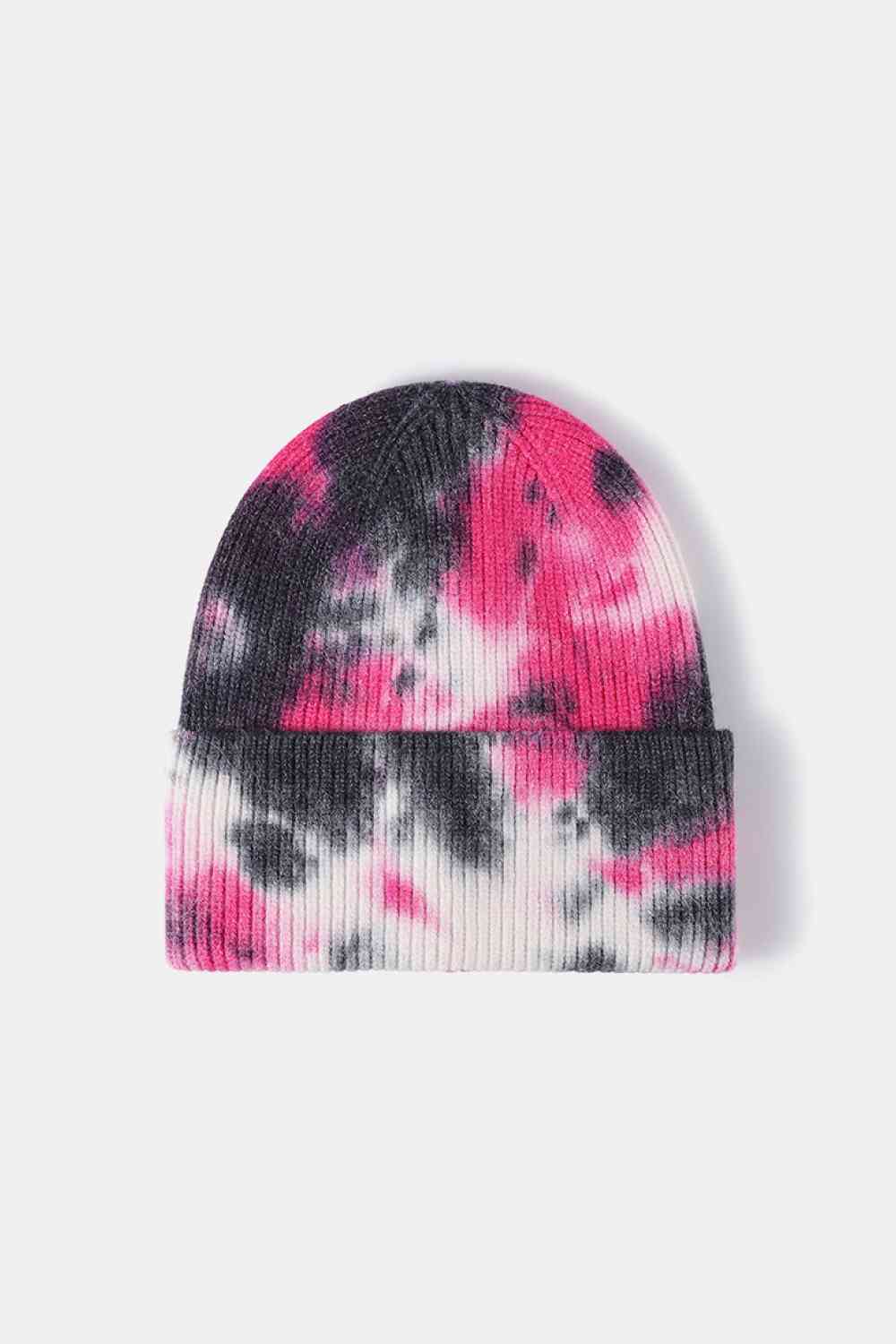 Tie-Dye Cuffed Rib-Knit Beanie Hat - TRENDMELO