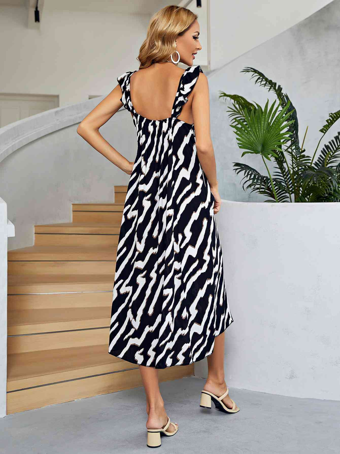 Two-Tone Low Back Midi Dress - TRENDMELO