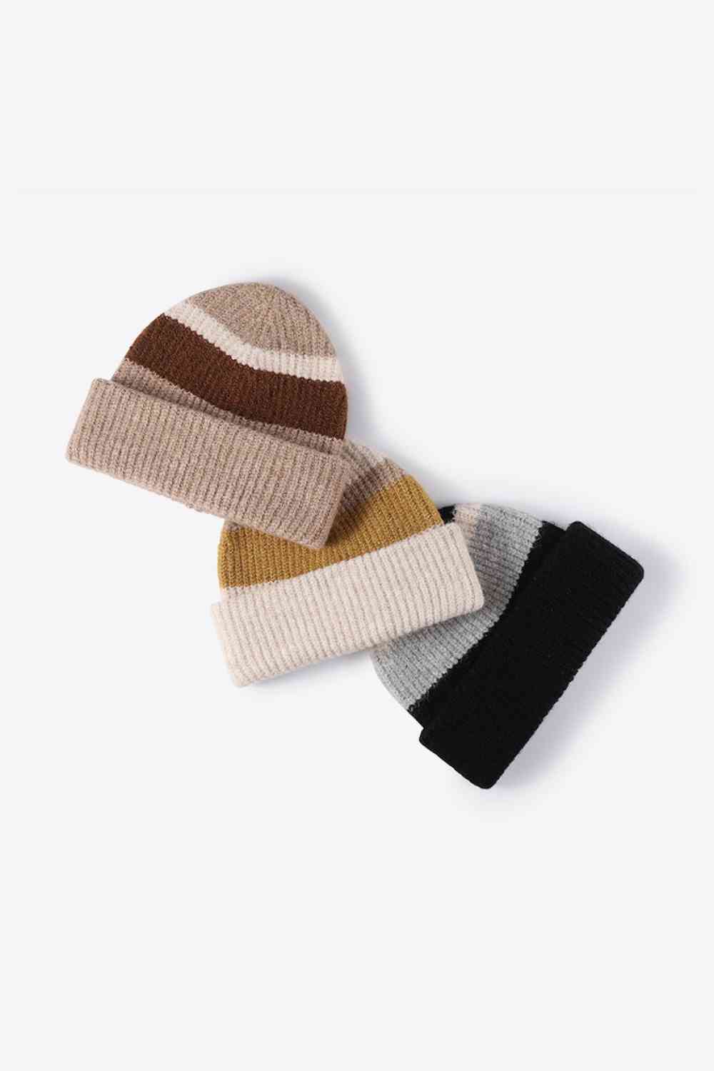 Tricolor Cuffed Knit Beanie - TRENDMELO