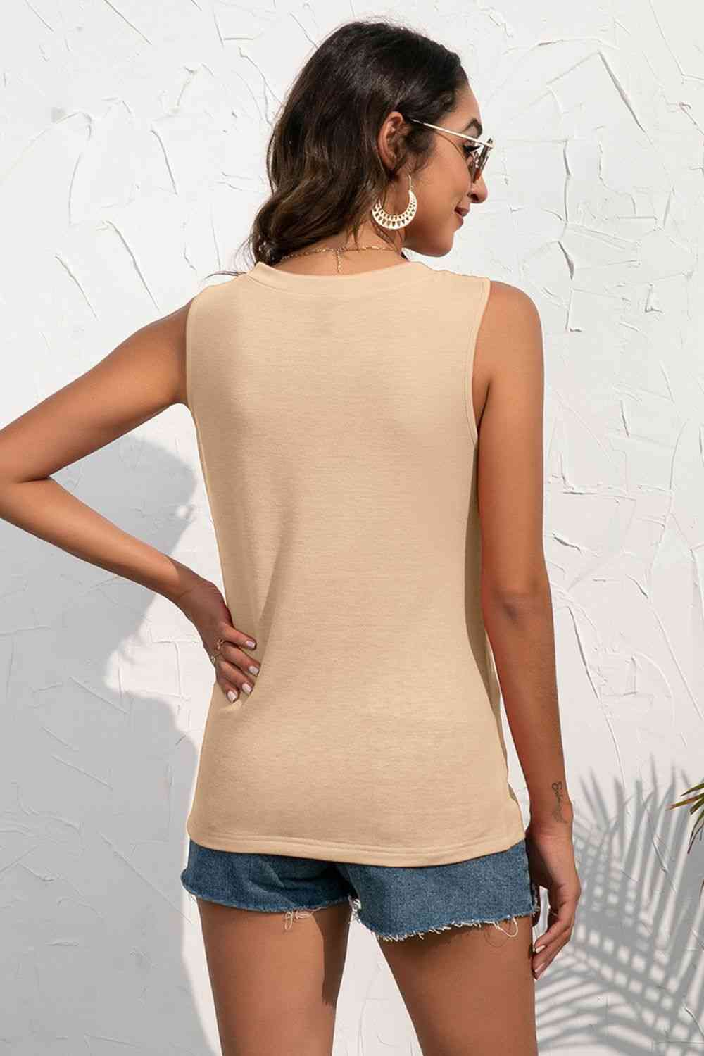 Buttoned Deep V Tank - TRENDMELO