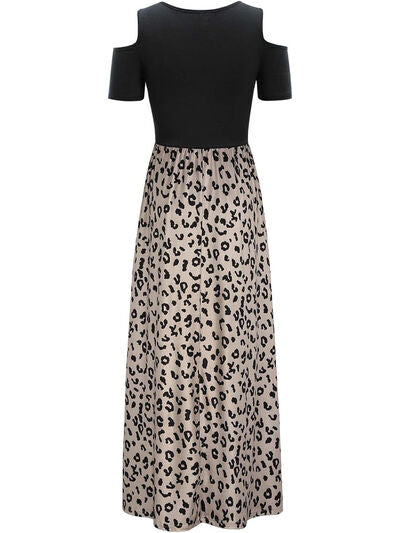 Leopard Round Neck Cold Shoulder Dress - TRENDMELO