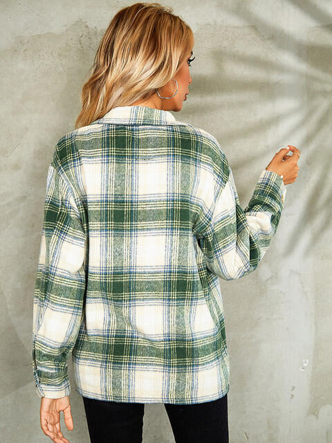 Plaid Button Down Collared Jacket - TRENDMELO