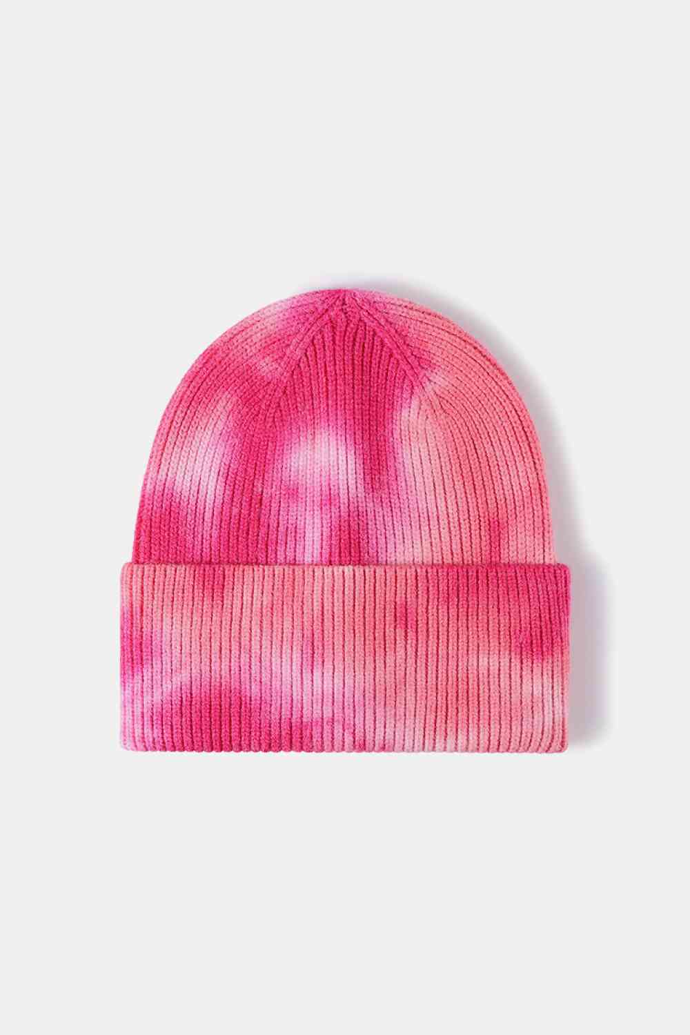 Tie-Dye Cuffed Rib-Knit Beanie Hat - TRENDMELO