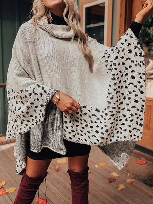 Leopard Turtleneck Poncho - TRENDMELO