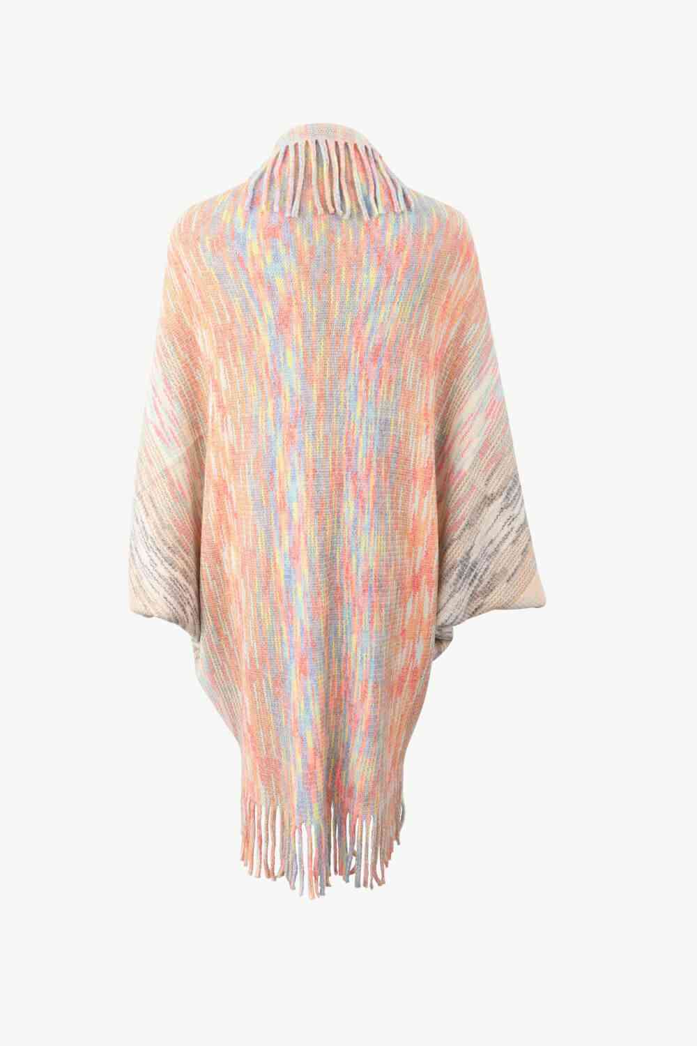 Multicolored Fringe Trim Poncho - TRENDMELO