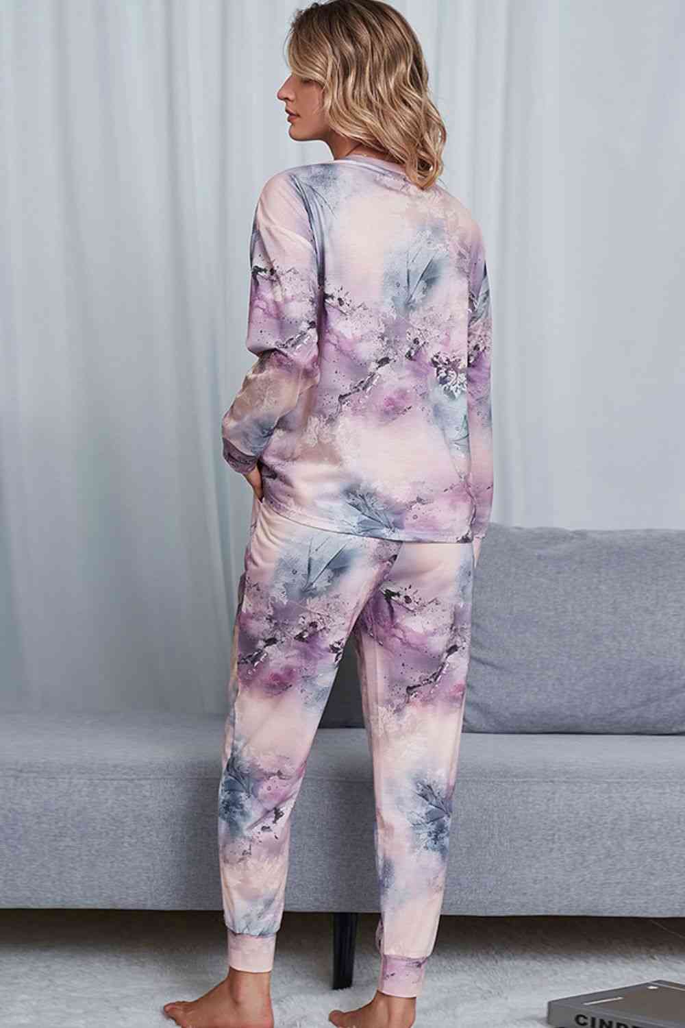 Tie-Dye Crewneck Top and Drawstring Waist Joggers Lounge Set - TRENDMELO