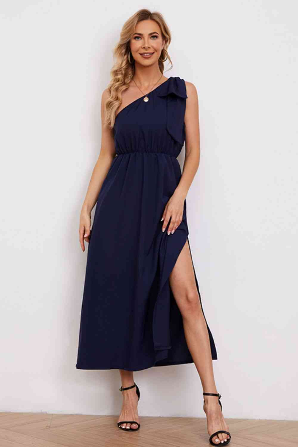 One-Shoulder Sleeveless Slit Dress - TRENDMELO