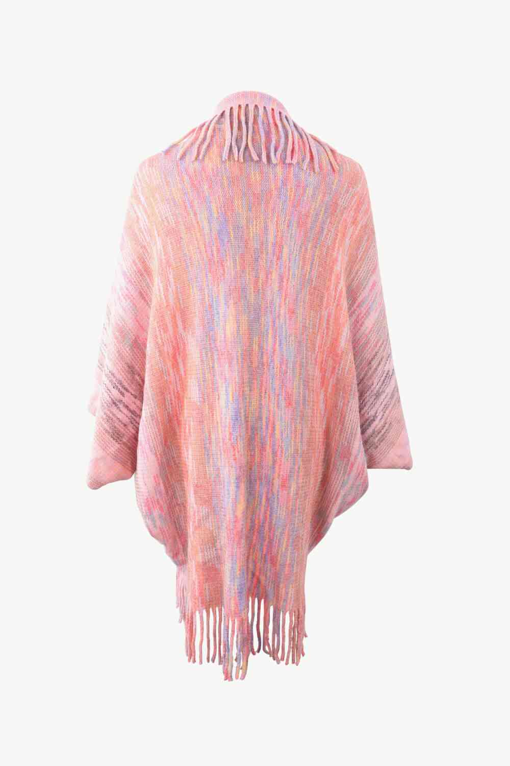 Multicolored Fringe Trim Poncho - TRENDMELO