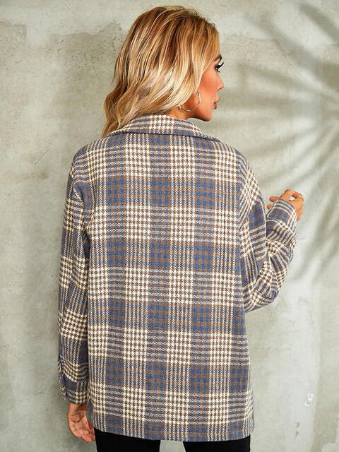 Plaid Button Down Collared Jacket - TRENDMELO