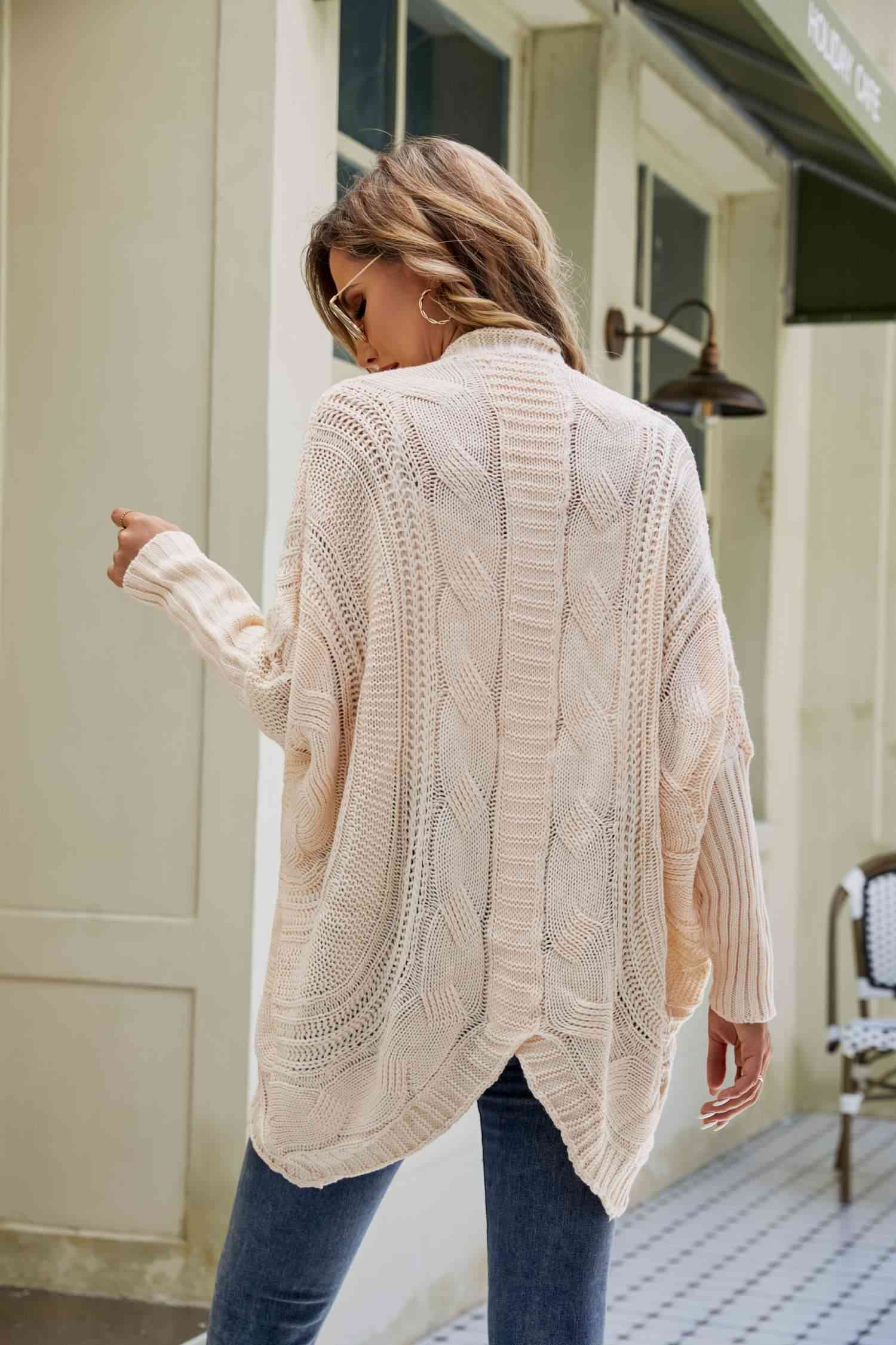 Mixed Knit Open Front Dolman Sleeve Cardigan - TRENDMELO