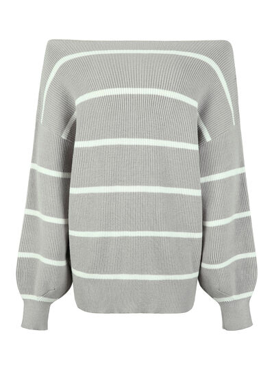 Striped Dropped Shoulder Pullover Sweater - TRENDMELO