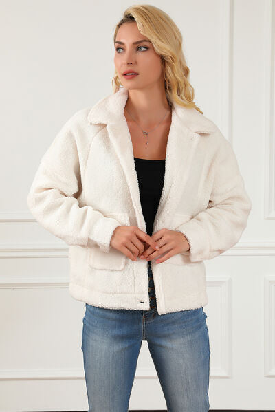 Fuzzy Button Up Faux Fur Outerwear - TRENDMELO