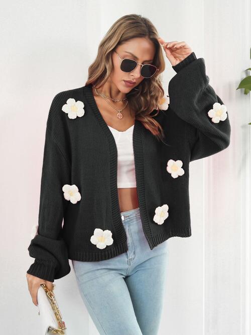 Floral Open Front Long Sleeve Cardigan - TRENDMELO