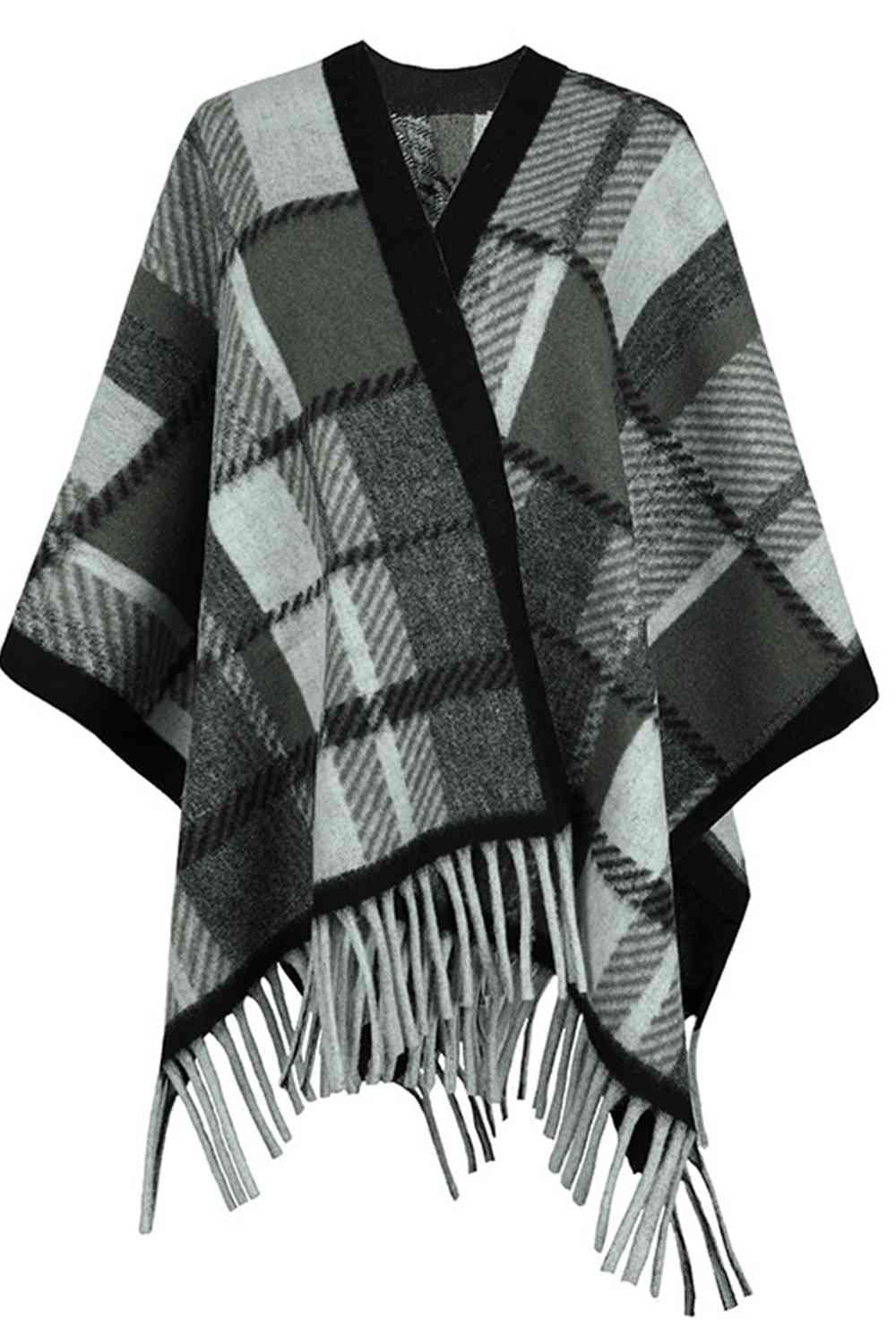 Cloak Sleeve Fringe Detail Poncho - TRENDMELO