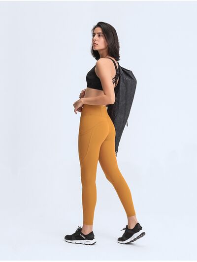 Double Take Wide Waistband Leggings with Pockets - TRENDMELO