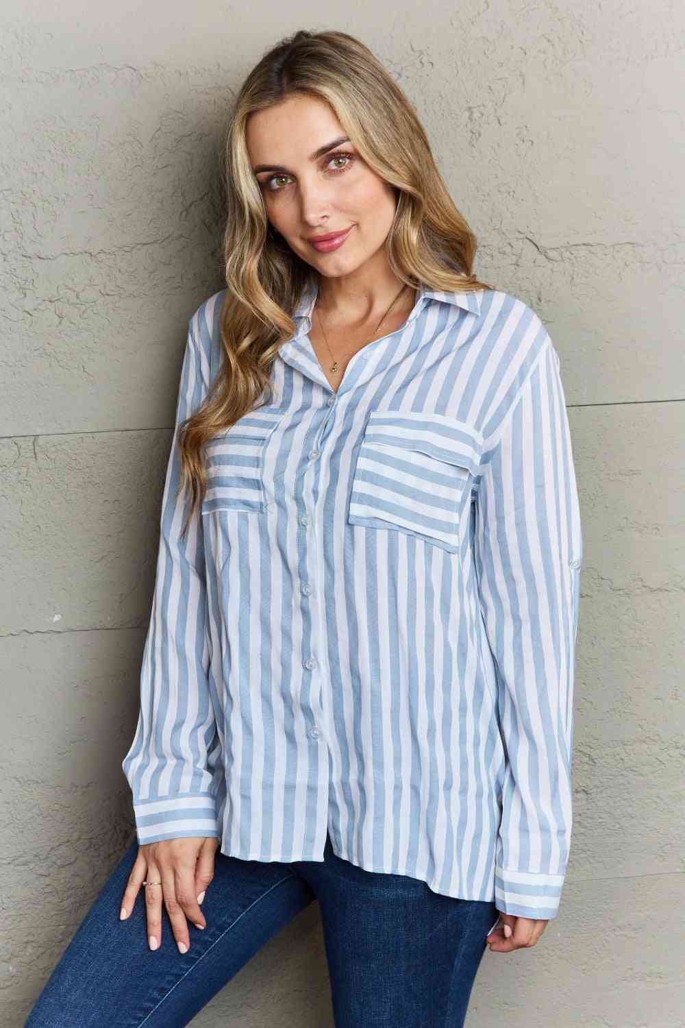 Ninexis Take Your Time Collared Button Down Striped Shirt - TRENDMELO