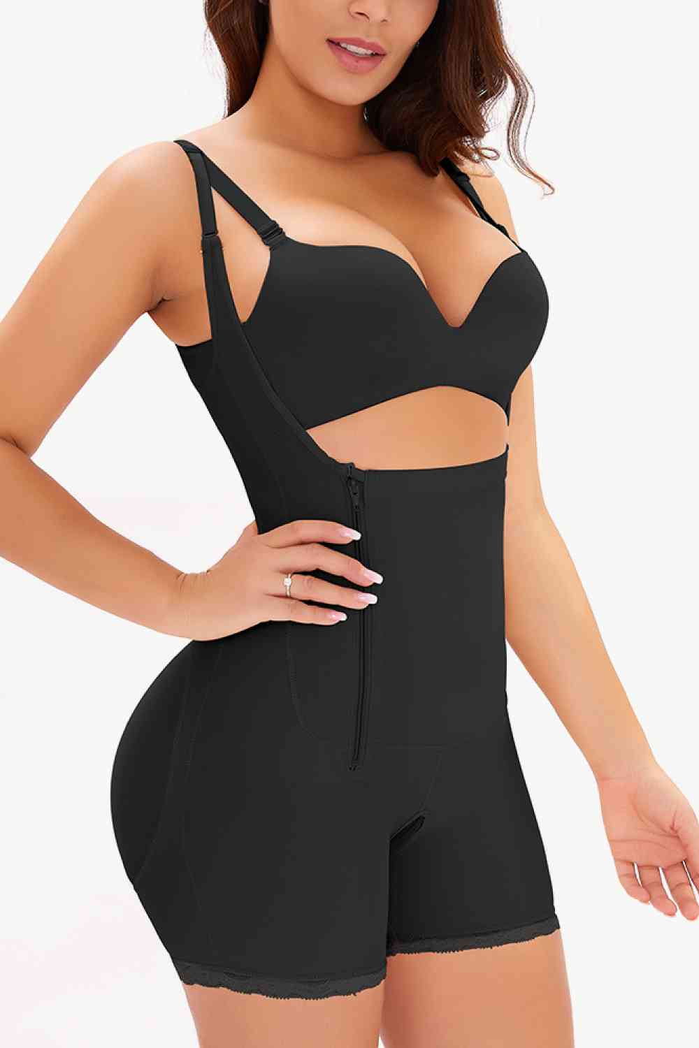 Full Size Side Zipper Under-Bust Shaping Bodysuit - TRENDMELO