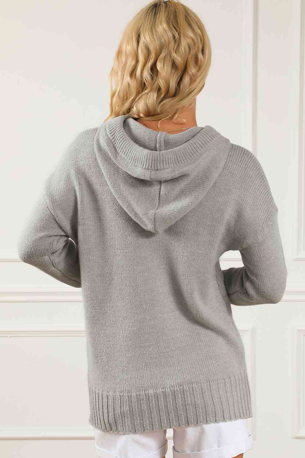 Drawstring Hooded Sweater with Pocket - TRENDMELO