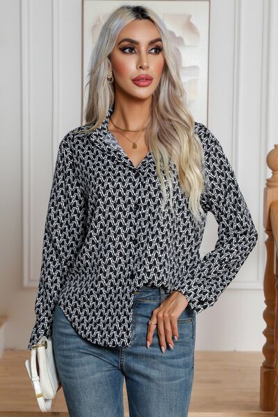 Printed Buttoned Long Sleeve Shirt - TRENDMELO