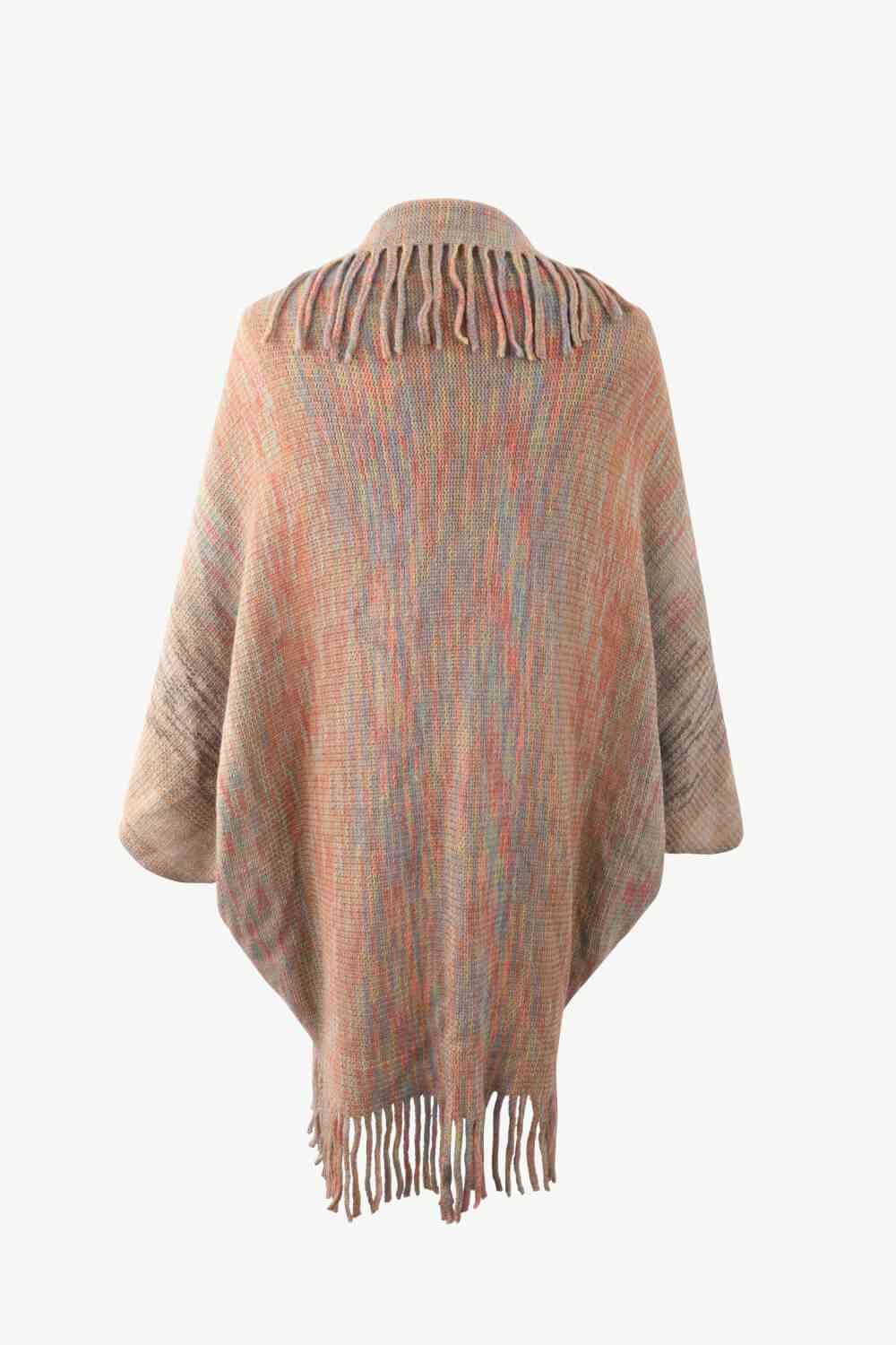 Multicolored Fringe Trim Poncho - TRENDMELO