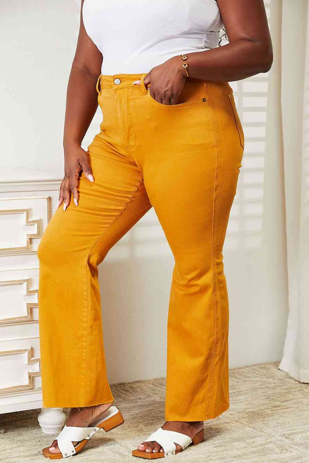 Judy Blue Full Size High Waist Tummy Control Garment Dyed Flare Jeans - TRENDMELO