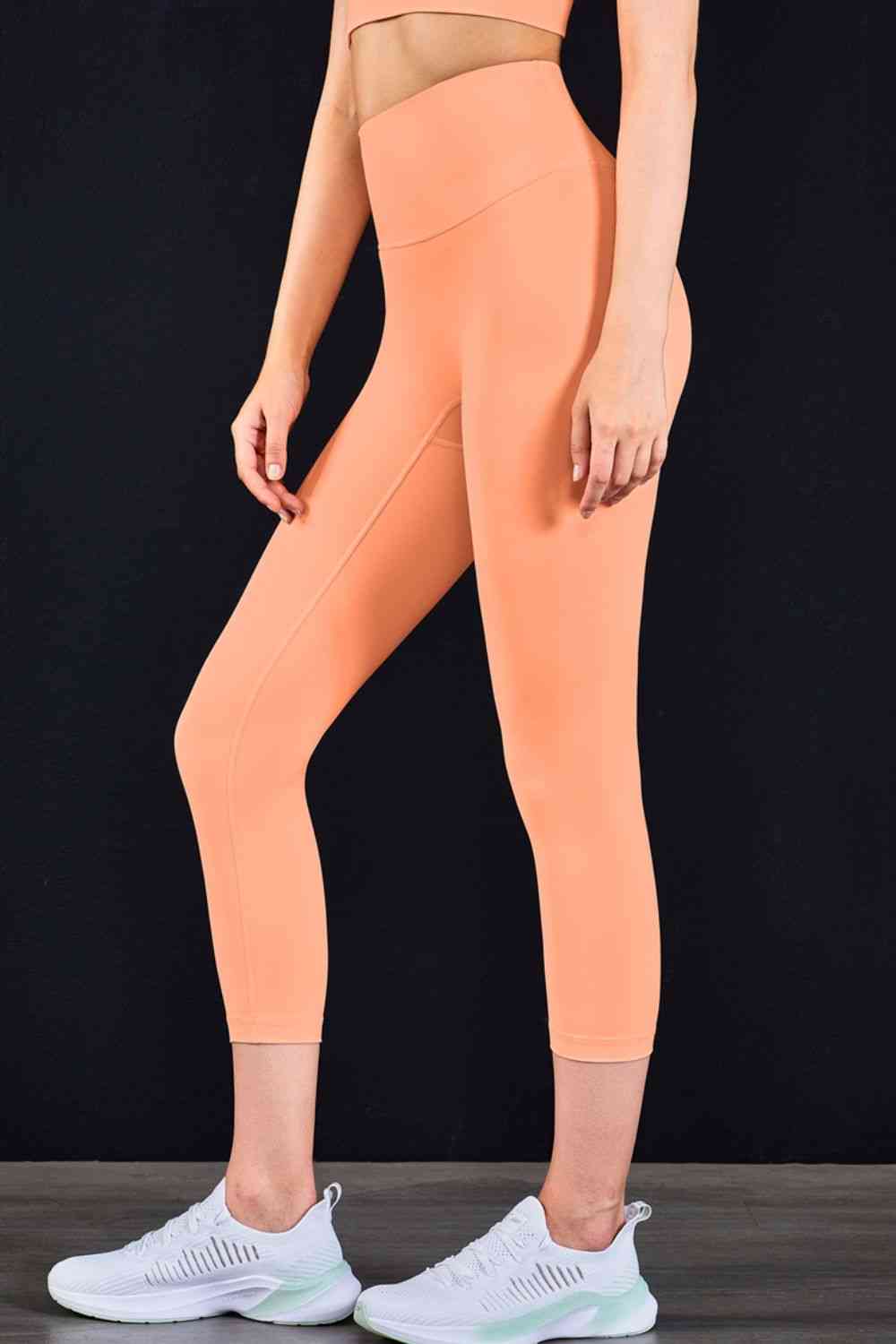 Feel Like Skin Elastic Waistband Cropped Yoga Leggings - TRENDMELO