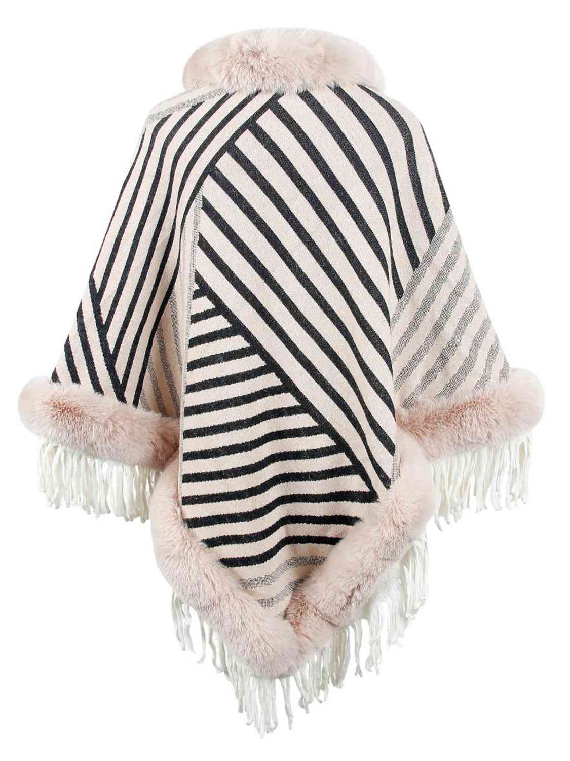 Striped Fringe Hem Poncho - TRENDMELO