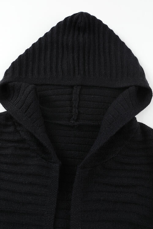 Open Front Longline Hooded Cardigan - TRENDMELO