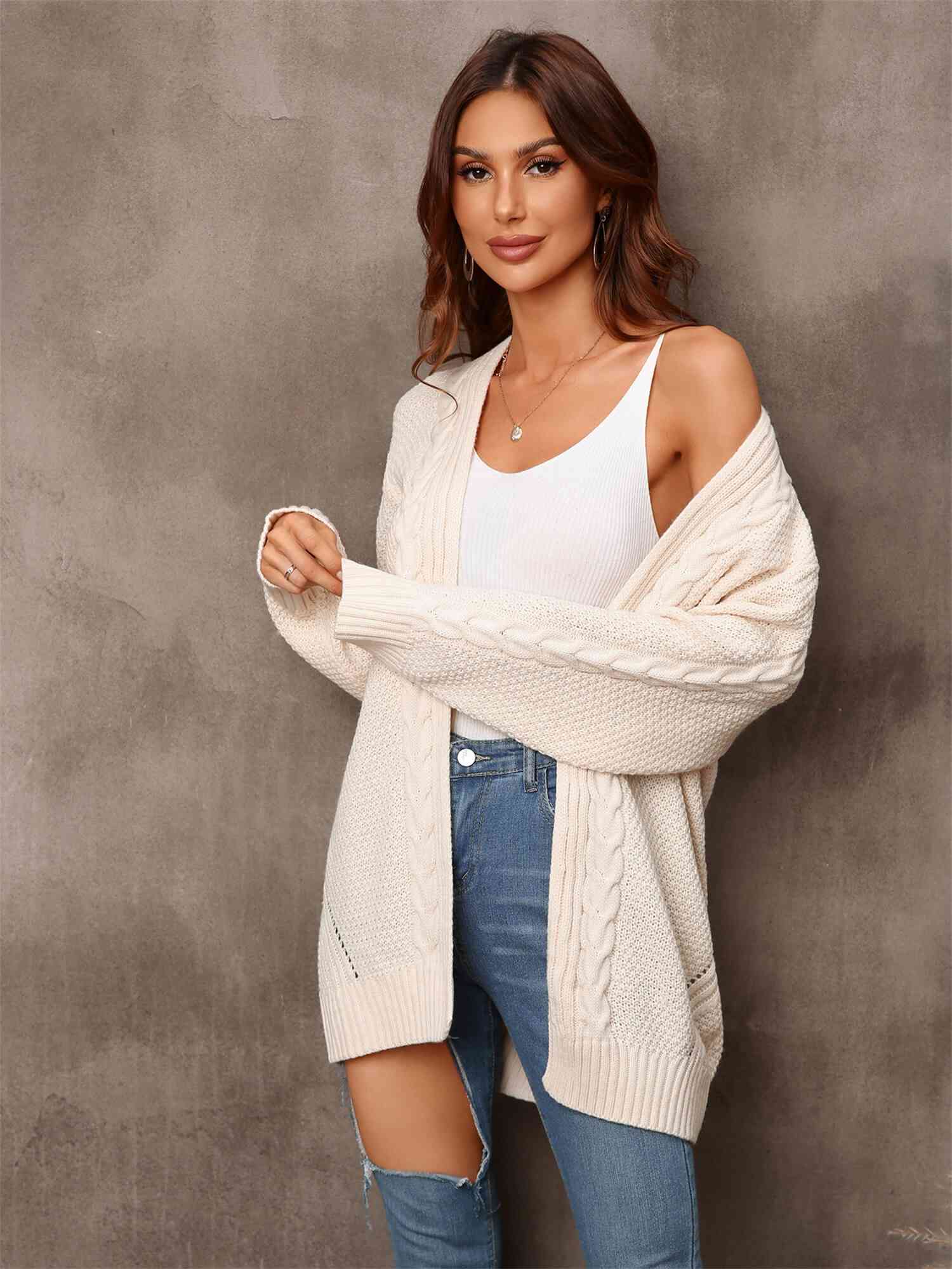 Warm Fall Mixed Knit Open Front Longline Cardigan - TRENDMELO