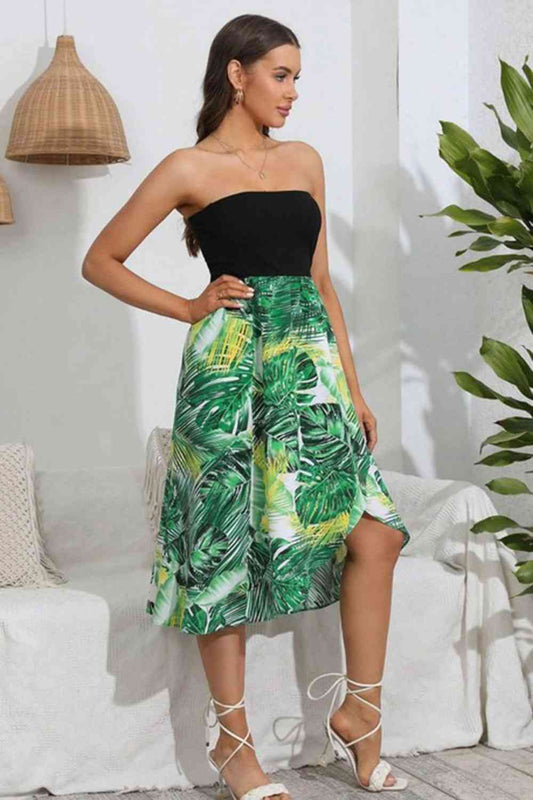 Printed Strapless Dress - TRENDMELO